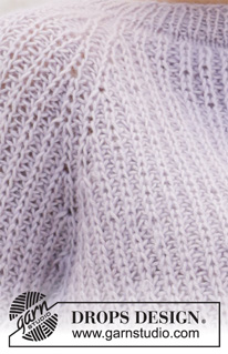 Lavender Puff / DROPS 213-33 - Sweter na drutach przerabiany od góry do dołu z włóczek DROPS Alpaca it DROPS Kid-Silk, ze ściegiem angielskim i reglanowymi rękawami. Od XS do XXL.