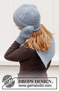 City Sweetheart / DROPS 214-29 - Knitted hat, mittens and neck warmer in DROPS Nord. Piece is knitted with cables, Fishermans rib and saddle shoulder increase.