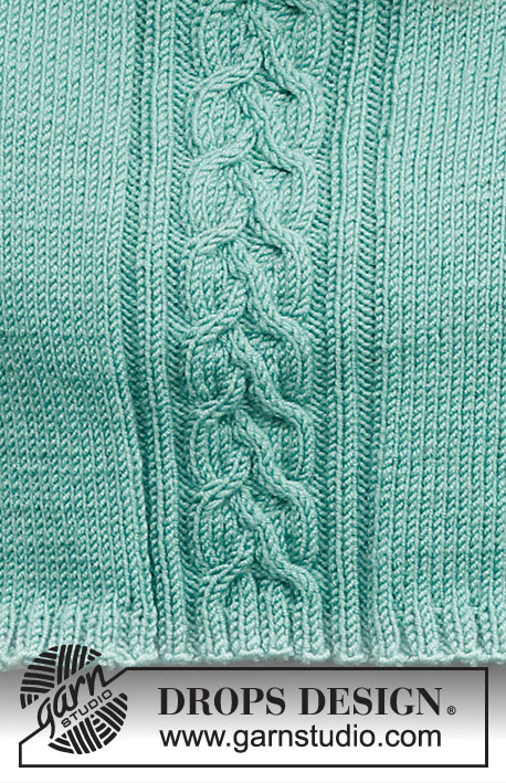 Elegant Emerald / DROPS 214-36 - Knitted neck warmer in DROPS Merino Extra Fine. The piece is worked top down with raglan and cables. Sizes S - XXXL.