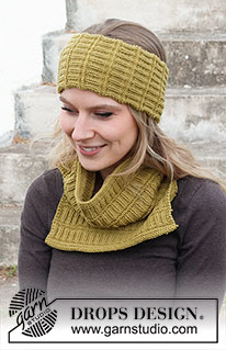 Beehive Set / DROPS 214-40 - Knitted head band and neck warmer in DROPS Merino Extra Fine with textured pattern.