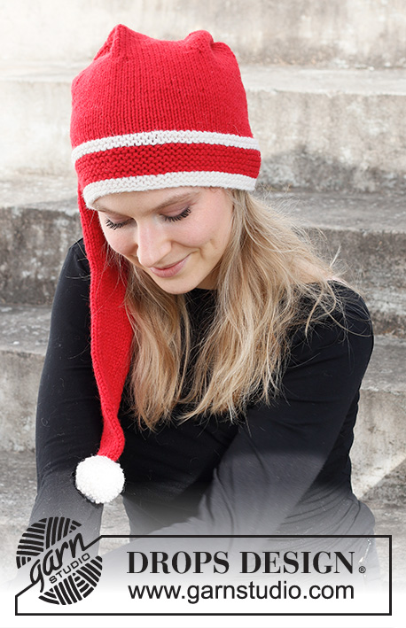 Everybody Wants To Be An Elf / DROPS 214-69 - Knitted Christmas hat in DROPS Nepal. The piece is worked with stripes, garter stitch and stockinette stitch. Sizes S - XL. Theme: Christmas.