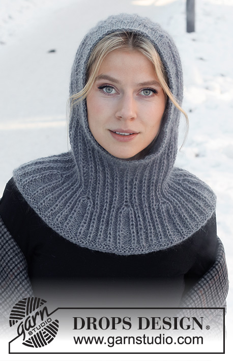 Wrapped in Wonder / DROPS 214-73 - Knitted hat / balaclava in DROPS Alpaca and DROPS Kid-Silk. The piece is worked top down with Fisherman’s rib and ribbed edging.
