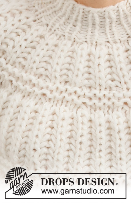 Snow Ripples / DROPS 215-11 - Sweter na drutach przerabiany od góry do dołu ze ściegiem angielskim i zaokrąglonym karczkiem, 2 nitkami DROPS Air + 1 nitką DROPS Brushed Alpaca Silk. Od S do XXXL