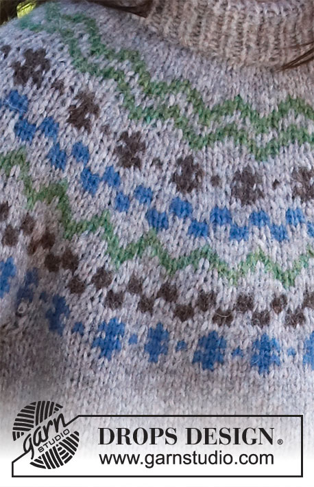 Colours of Winter / DROPS 215-13 - Gebreide trui in DROPS Air. Het werk wordt van boven naar beneden gebreid met ronde pas en Scandinavisch patroon. Maten S - XXXL.