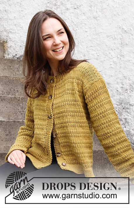 Mustard Seeds Cardigan / DROPS 215-17 - Knitted jacket in DROPS Merino Extra Fine. The piece is worked with textured pattern. Sizes S - XXXL.