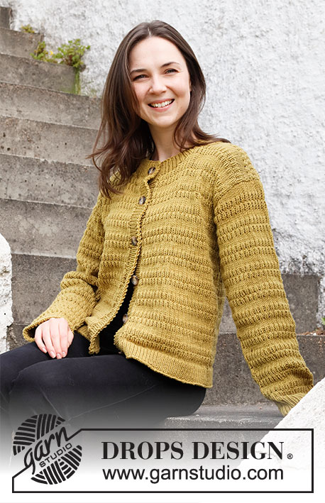 Mustard Seeds Cardigan / DROPS 215-17 - Knitted jacket in DROPS Merino Extra Fine. The piece is worked with textured pattern. Sizes S - XXXL.
