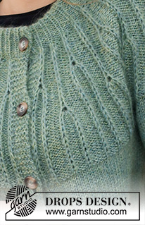 Forest Vines Jacket / DROPS 215-23 - Knitted jacket in DROPS Alpaca and DROPS Kid-Silk. The piece is worked top down with double neck, round yoke and textured pattern on the yoke. Sizes S - XXXL.