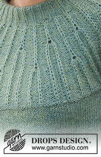 Forest Vines / DROPS 215-24 - Knitted jumper in DROPS Alpaca and DROPS Kid-Silk. The piece is worked top down with double neck, round yoke and textured pattern on the yoke. Sizes S - XXXL.