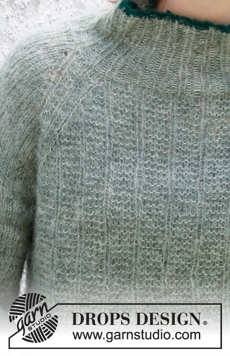 Ashford Castle / DROPS 215-26 - Gebreide trui in DROPS Brushed Alpaca Silk. Het werk wordt van boven naar beneden gebreid met raglan en structuurpatroon. Maten S - XXXL.