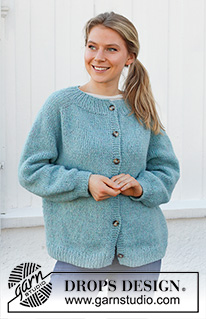 Frozen Lake Cardigan / DROPS 215-30 - Knitted jacket with saddle shoulders in DROPS Air. The piece is worked top down. Sizes S - XXXL.