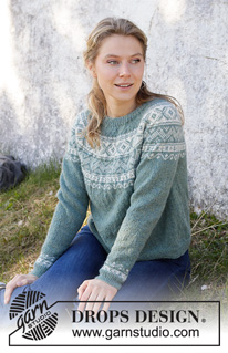 Scent of Pine / DROPS 215-8 - Knitted jumper in DROPS Alpaca. The piece is worked top down with round yoke and Nordic pattern on the yoke and on the bottom of the sleeves. Sizes S - XXXL.