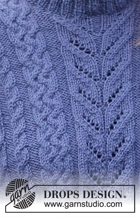Cool Confidence / DROPS 216-25 - Knitted sweater in DROPS Merino Extra Fine. Piece is knitted with cables, lace pattern, textured pattern and high collar. Size: S - XXXL