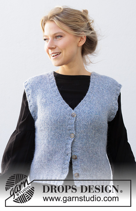 Book Club / DROPS 216-30 - Knitted vest in DROPS Air with V-neck and ribbed edges. Sizes S - XXXL.