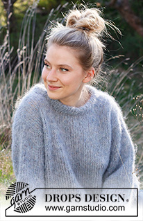 Rivers Rest Sweater / DROPS 216-41 - Strikket genser i DROPS Melody. Arbeidet strikkes i glattstrikk med dobbel hals. Størrelse S - XXXL.