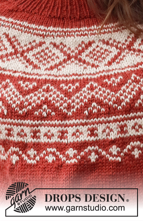 Outdoor Christmas / DROPS 217-11 - Pull tricoté de haut en bas avec empiècement arrondi en jacquard nordique, en DROPS Karisma. Du S au XXXL.