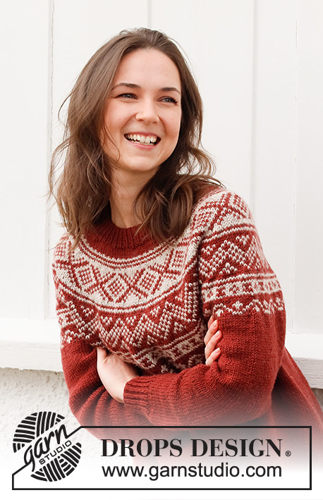 Outdoor Christmas / DROPS 217-11 - Knitted jumper in DROPS Karisma. The piece is worked top down with round yoke and Nordic pattern on the yoke. Sizes S - XXXL.