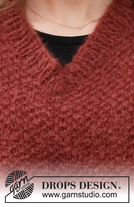 Rosehip Jam Sweater / DROPS 217-29 - Pulôver tricotado em DROPS Melody, em ponto de arroz com decote em V e orlas em canelado. Do S ao XXXL