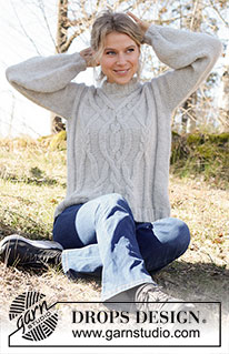 Bending Willows / DROPS 217-32 - Knitted jumper in DROPS Puna and DROPS Kid-Silk. Piece is knitted top down with cables and double neck edge. Size XS–XXL.