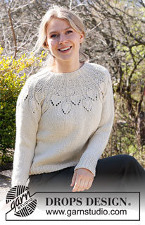 White Peacock / DROPS 217-4 - Knitted sweater in DROPS Nepal. The piece is worked top down with round yoke and lace pattern. Sizes S - XXXL.