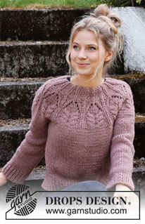 Harvest Queen / DROPS 218-1 - Knitted jumper in 2 strands DROPS Air or 1 strand Snow or 1 strand DROPS Wish. The piece is worked top down with round yoke, lace pattern and cables. Sizes XS - XXL.