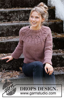Harvest Queen / DROPS 218-1 - Knitted jumper in 2 strands DROPS Air or 1 strand Snow or 1 strand DROPS Wish. The piece is worked top down with round yoke, lace pattern and cables. Sizes XS - XXL.