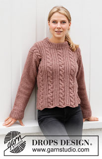 Rippling Roses / DROPS 218-15 - Knitted sweater with cables and English rib stitches in DROPS Air. Sizes S – XXXL.