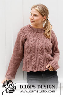 Rippling Roses / DROPS 218-15 - Knitted sweater with cables and English rib stitches in DROPS Air. Sizes S – XXXL.