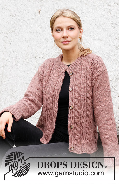 Rippling Roses Jacket / DROPS 218-16 - Knitted jacket with cables and English rib stitches in DROPS Air. Sizes S – XXXL.