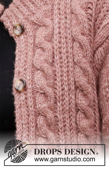 Rippling Roses Jacket / DROPS 218-16 - Knitted jacket with cables and English rib stitches in DROPS Air. Sizes S – XXXL.