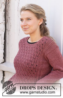 Raspberry Rose Sweater / DROPS 218-18 - Strikket bluse i DROPS Alpaca. Arbejdet strikkes med hulmønster, små snoninger og rund hals. Størrelse S - XXXL.