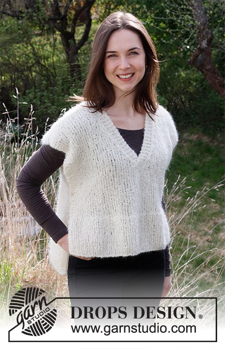Unexpected / DROPS 218-21 - Knitted vest in DROPS Alpaca Bouclé and DROPS Kid-Silk. The piece is worked in stockinette stitch with rib and garter stitch edges. Sizes S - XXXL.