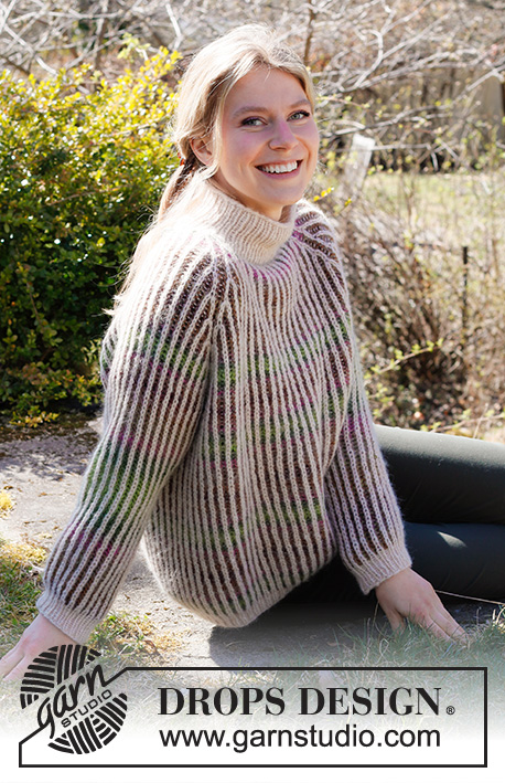 Dancing Aurora / DROPS 218-26 - Knitted sweater in DROPS Air and DROPS Big Delight. Piece is knitted top down in two colored English rib with raglan. Size: S - XXXL