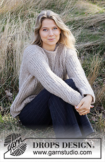 Frozen Sand Sweater / DROPS 218-33 - Knitted jumper in 2 strands DROPS Melody. The piece is worked back and forth in stocking stitch, with edges in rib. Sizes XS - XXL.