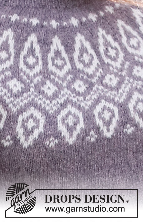 Iced Petals / DROPS 218-5 - Strikket genser med rundfelling og nordisk mønster i DROPS Sky. Arbeidet strikkes ovenfra og ned. Størrelse S - XXXL.
