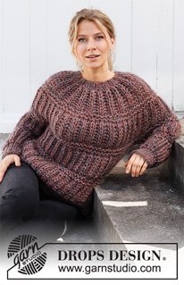 Tundra Twilight / DROPS 218-8 - Knitted jumper in 3 strands DROPS Alpaca and 3 strands DROPS Kid-Silk. Piece is knitted top down with English rib and round yoke. Size: S - XXXL