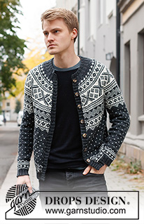 Winter's Night Enchantment Jacket / DROPS 219-13 - Knitted jacket for men in DROPS Karisma. The piece is worked top down with round yoke and Nordic pattern. Sizes S - XXXL.