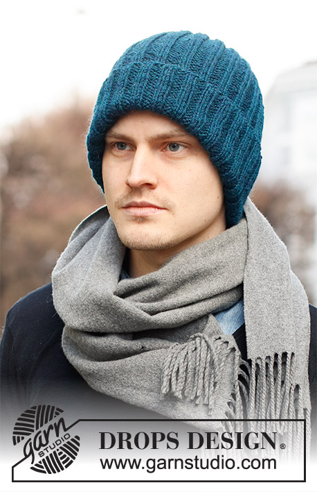 Icebreaker Hat / DROPS 219-19 - Knitted hat / hipster hat for men in DROPS Nepal. The piece is worked bottom up with rib. Sizes S - XL.