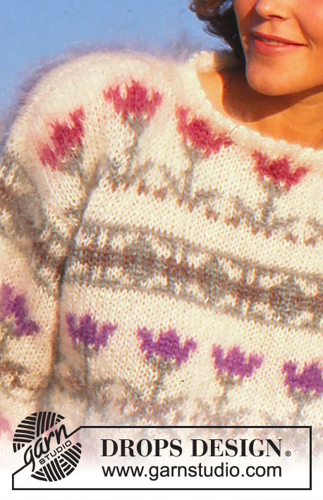Lily Garden / DROPS 22-11 - Knitted jumper with flower pattern borders in 1 strand DROPS Vienna or 2 strands DROPS Brushed Alpaca Silk.
