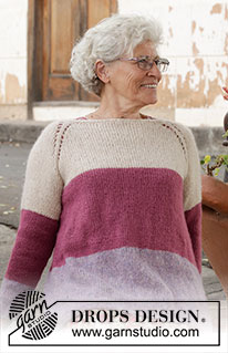 Lavender Rose Sweater / DROPS 220-34 - Knitted jumper in DROPS Air. The piece is worked top down with raglan and stripes. Sizes S - XXXL.