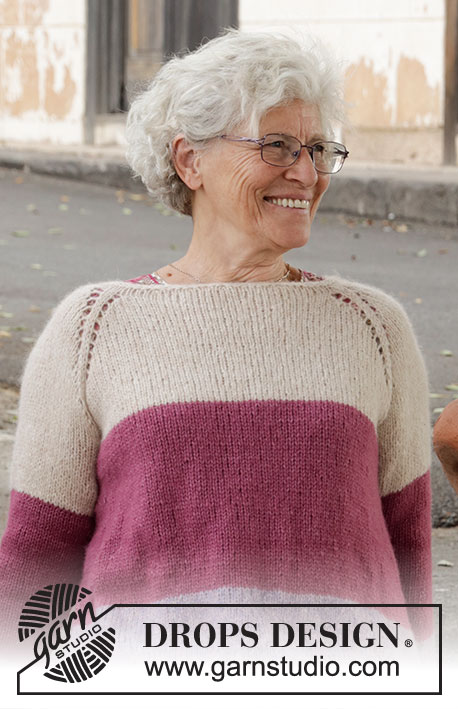 Lavender Rose Sweater / DROPS 220-34 - Knitted jumper in DROPS Air. The piece is worked top down with raglan and stripes. Sizes S - XXXL.