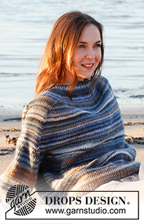Evening Sun / DROPS 221-21 - Sweter na drutach, przerabiany od góry do dołu, z rękawami typu saddle shoulder, z włóczki DROPS Big Delight. Od XS do XXL.