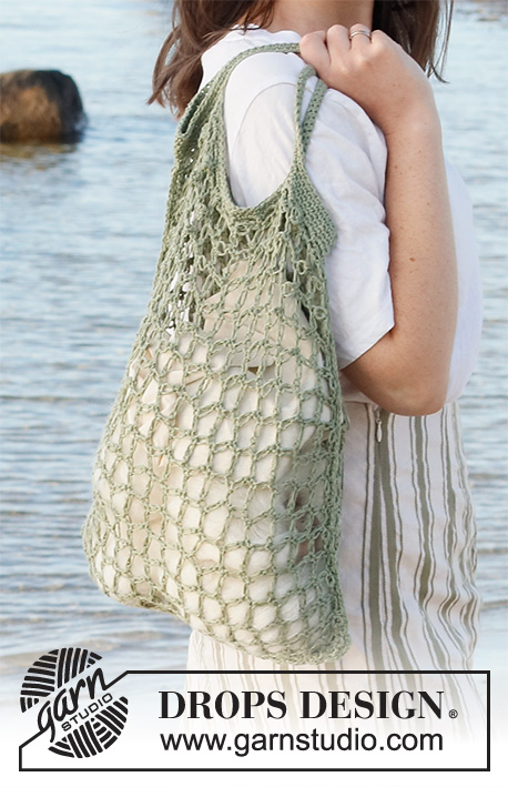 Snack Sack / DROPS 221-27 - Crocheted shopping bag with love knots in DROPS Belle.