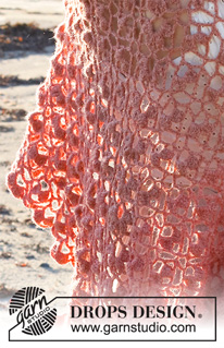 Coral Marina / DROPS 221-37 - Crocheted shawl in DROPS Sky. The piece is worked top down, with lace pattern.