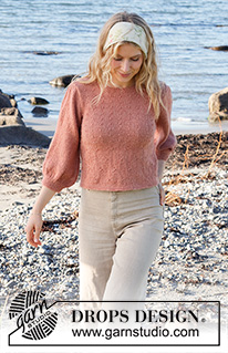 Copper Harbor Sweater / DROPS 221-39 - Strikket bluse i DROPS Alpaca. Arbejdet strikkes med knudemønster og ¾ lange ballonærmer. Størrelse S - XXXL.