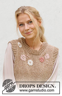 Flower Harmony Vest / DROPS 222-43 - Knitted vest in DROPS Soft Tweed. The piece is worked with ribbed edges, embroidered flowers and French knots. Sizes S - XXXL.