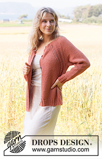 Turning Leaves / DROPS 222-6 - Knitted jacket in DROPS Paris. The piece is worked top down with raglan and lace pattern. Sizes S - XXXL.