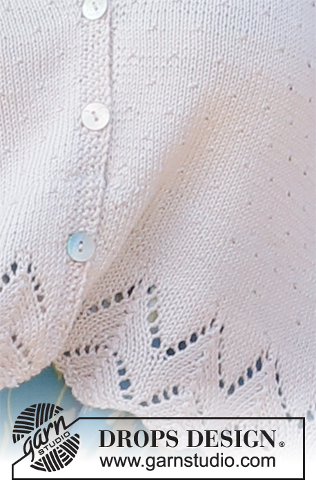 Summer Land Jacket / DROPS 223-20 - Strikket jakke i DROPS BabyMerino. Arbejdet strikkes med hulmønster, v-hals og korte ærmer. Størrelse S - XXXL.
