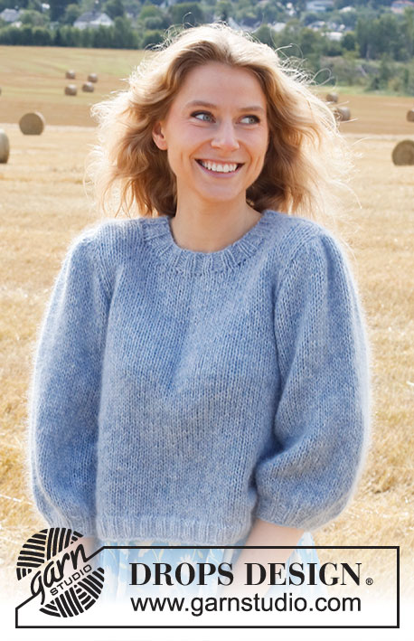 Big Sky Country / DROPS 223-23 - Knitted sweater in DROPS Sky and DROPS Kid-Silk. The piece is worked with ¾-length, puffed sleeves. Sizes S - XXXL.