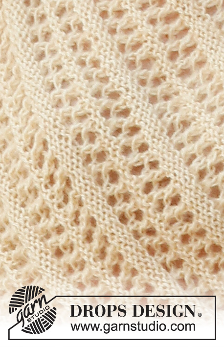 Spring Hive / DROPS 223-26 - Strikket genser i DROPS Baby Alpaca Silk og DROPS Kid-Silk. Arbeidet strikkes i hullmønster med ¾ lange ermer i glattstrikk og kanter i riller. Størrelse S - XXXL.