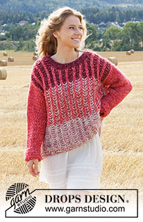 Manitoba Mingle / DROPS 223-32 - Knitted jumper in 2 strands DROPS Air and 1 strand DROPS Brushed Alpaca Silk. The piece is worked in English rib with stripes. Sizes S - XXXL.